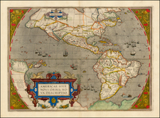 Western Hemisphere, North America, South America and America Map By Abraham Ortelius