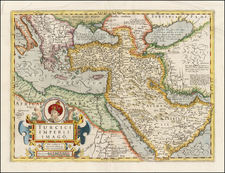 Balkans, Turkey, Mediterranean, Central Asia & Caucasus, Middle East, Holy Land, Turkey & Asia Minor, Egypt, North Africa, Russia in Asia, Balearic Islands and Greece Map By Jodocus Hondius