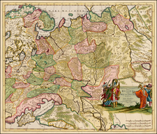 Russia, Ukraine and Russia in Asia Map By Justus Danckerts