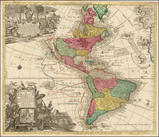 South America and America Map By Matthaus Seutter / Johann Michael Probst