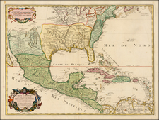 South, Southeast, Texas, Midwest, Plains, Southwest, Rocky Mountains and Mexico Map By Guillaume De L'Isle