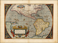 Western Hemisphere, North America, South America and America Map By Abraham Ortelius