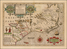 Mid-Atlantic and Southeast Map By Jodocus Hondius