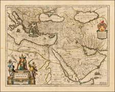 Turkey, Middle East and Turkey & Asia Minor Map By Willem Janszoon Blaeu