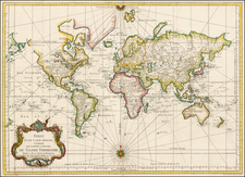 World, World, Australia and New Zealand Map By Jacques Nicolas Bellin