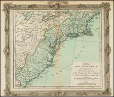 [ Early United States Map ]   Carte Des Etats-Unis De L'Amerique Septentrionale, dresse d'apres des Cartes Anglaises… By Louis Brion de la Tour