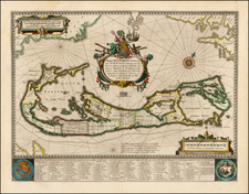 Atlantic Ocean and Caribbean Map By Willem Janszoon Blaeu