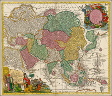 Asia and Asia Map By Matthaus Seutter / Johann Michael Probst