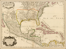 South, Southeast, Texas, Midwest, Plains, Southwest, Rocky Mountains and Mexico Map By Guillaume De L'Isle