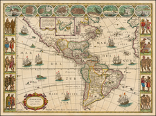 North America, South America and America Map By Willem Janszoon Blaeu