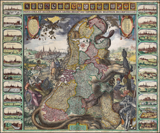 Netherlands, Comic & Anthropomorphic and Curiosities Map By Claes Janszoon Visscher