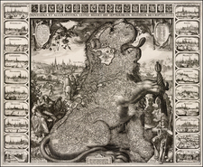 Netherlands, Comic & Anthropomorphic and Curiosities Map By Claes Janszoon Visscher