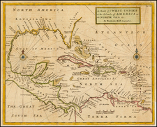 South, Southeast, Caribbean and Central America Map By Herman Moll