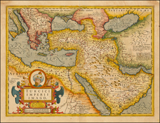 Balkans, Turkey, Mediterranean, Central Asia & Caucasus, Middle East, Holy Land, Turkey & Asia Minor, Egypt, North Africa, Russia in Asia, Balearic Islands and Greece Map By Jodocus Hondius