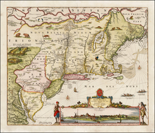 New England, New York City, New York State and Mid-Atlantic Map By Nicolaes Visscher I