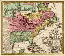 South, Southeast, Texas, Midwest and North America Map By Matthaus Seutter