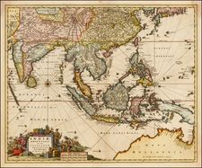 China, India, Southeast Asia and Australia Map By Nicolaes Visscher I