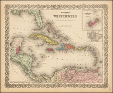 Caribbean, Central America and South America Map By Joseph Hutchins Colton