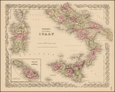 Italy, Mediterranean and Balearic Islands Map By Joseph Hutchins Colton