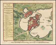 New England, Massachusetts and Boston Map By Jacques Nicolas Bellin