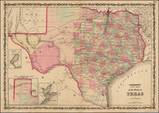 Texas Map By Alvin Jewett Johnson  &  Ross C. Browning