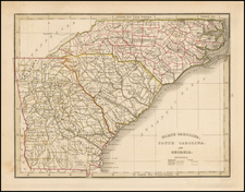 Southeast, Georgia and North Carolina Map By Thomas Gamaliel Bradford