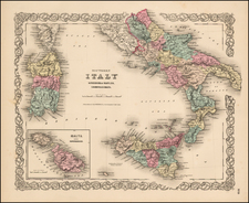 Italy, Mediterranean and Balearic Islands Map By Joseph Hutchins Colton