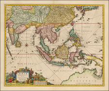 China, India, Southeast Asia and Australia Map By Nicolaes Visscher I