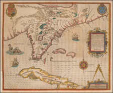 Florida, South, Southeast, Midwest, Cuba and Bahamas Map By Jacques Le Moyne