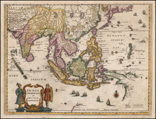 China, India, Southeast Asia, Philippines, Australia and Oceania Map By Matthaus Merian