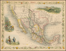 Texas, Southwest, Rocky Mountains, Mexico and California Map By John Tallis