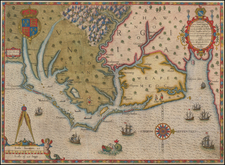 Mid-Atlantic and Southeast Map By Theodor De Bry / John White