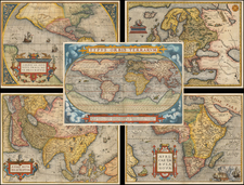 World, World, South America, Europe, Europe, Asia, Asia, Africa, Africa and America Map By Abraham Ortelius