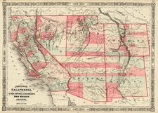 Southwest, Rocky Mountains and California Map By Benjamin P Ward  &  Alvin Jewett Johnson