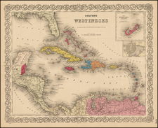 Caribbean, Central America and South America Map By Joseph Hutchins Colton