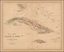 Caribbean, Cuba and Central America Map By Henry Darwin Rogers  &  Alexander Keith Johnston