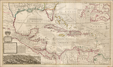 South, Southeast, Texas, Caribbean and Central America Map By Hermann Moll