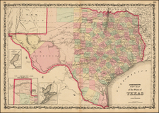 Texas Map By Alvin Jewett Johnson  &  Ross C. Browning