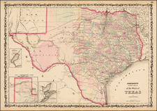 Texas Map By Alvin Jewett Johnson  &  Ross C. Browning