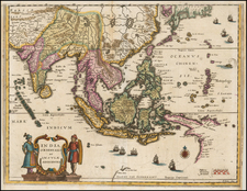 China, India, Southeast Asia, Philippines, Australia and Oceania Map By Matthaus Merian