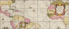 Atlantic Ocean, Mid-Atlantic, Florida, Caribbean, South America, Brazil, West Africa and America Map By Johannes Van Keulen