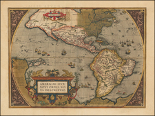 Western Hemisphere, North America, South America and America Map By Abraham Ortelius