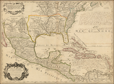 United States, South, Southeast, Texas, Midwest, Plains, Southwest, Rocky Mountains and Mexico Map By Guillaume De L'Isle