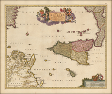  Regnum Siciliae Cum circumjacentibus Regnis et Insulis…  [shows Malta]  (Heighten with Gold Leaf) By Nicolaes Visscher I