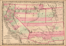 Southwest, Rocky Mountains and California Map By Benjamin P Ward  &  Alvin Jewett Johnson