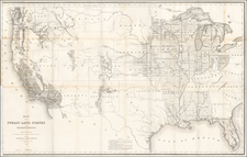 United States, Texas, Plains, Rocky Mountains and California Map By U.S. General Land Office