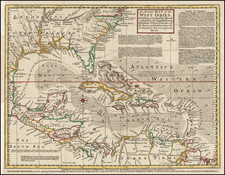 Florida, South, Southeast, Caribbean and Central America Map By Emanuel Bowen