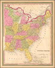 United States Map By Samuel Augustus Mitchell