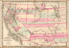 Southwest, New Mexico, Rocky Mountains and California Map By Benjamin P Ward  &  Alvin Jewett Johnson