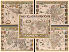 World, World, South America, Europe, Europe, Asia, Asia, Africa, Africa and America Map By Willem Janszoon Blaeu